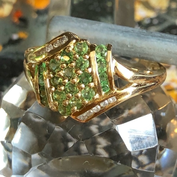 14 Karat yellow gold, green tourmaline and diamond ring signed STS size 9 - Picture 7 of 8